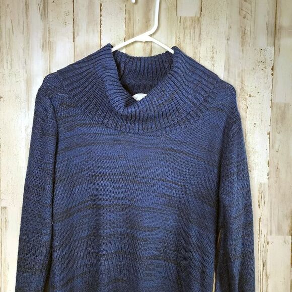 Emily Rose Asymmetrical Zipper Cowl Neck Sweater Blue Size Large - Picture 4 of 10